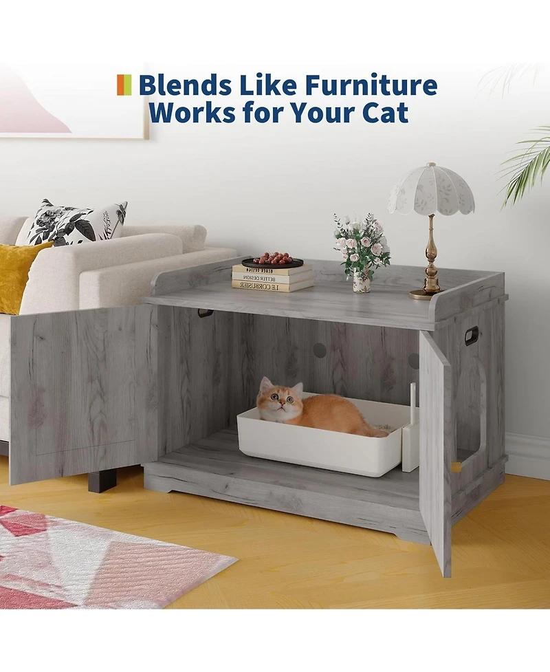 gaomon Cat Litter Box Enclosure Hidden Litter Box Cabinet with Wooden Barn Door, End Table Style Indoor Cat House Fits Most Litter Boxes