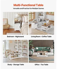Gouun Farmhouse Coffee Table Set with 2 End Tables and Charging Station