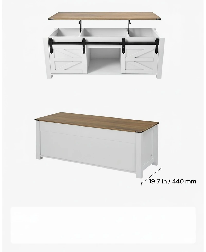 Gouun Lift Top Coffee Table with Hidden Storage and Barn Door