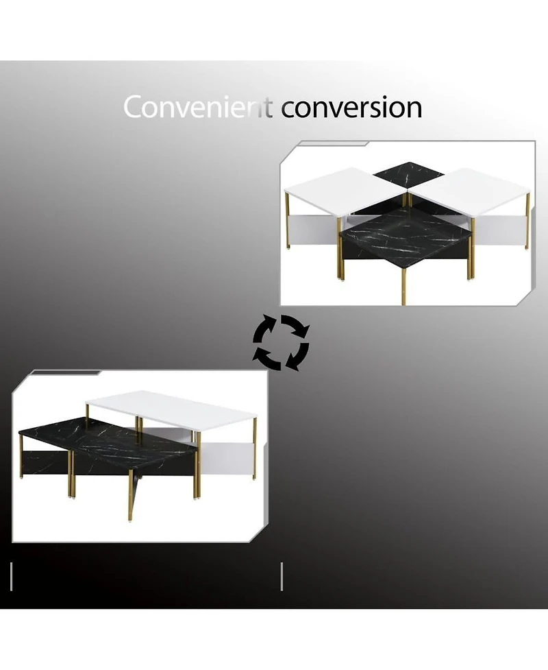 Rainsken Mid-Century Square Nesting Coffee Table Set of 4, Adjustable Combined Center Table for Home Living Room Decor