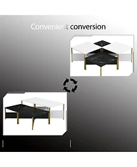 Rainsken Mid-Century Square Nesting Coffee Table Set of 4, Adjustable Combined Center Table for Home Living Room Decor