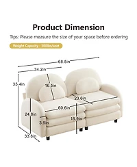 Rainsken 2-Seater Curved Teddy Fabric Loveseat Sofa, Flexible Modular Couch with Curved Lumbar Support Pillows for Living Room Decor