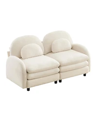 Rainsken 2-Seater Curved Teddy Fabric Loveseat Sofa, Flexible Modular Couch with Curved Lumbar Support Pillows for Living Room Decor