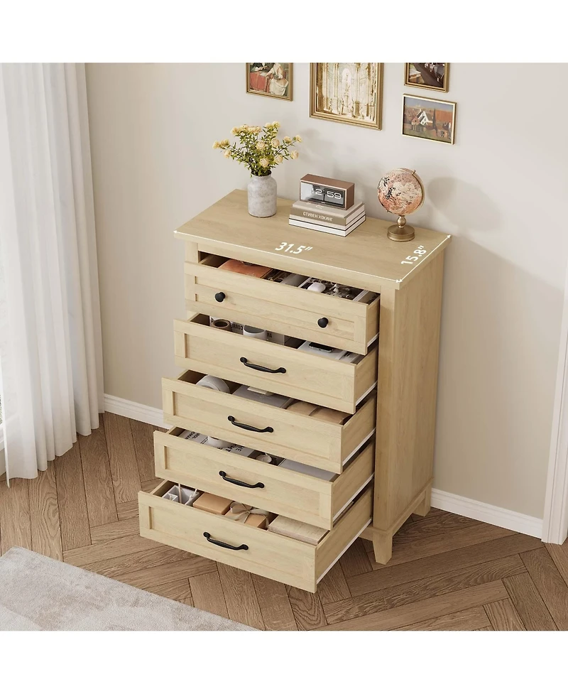 gaomon 5 Dresser for Bedroom, 41.3 in Tall Vertical Drawer Dresser with Large Storage, Freestanding Wooden Closet Chest for Bedroom, Living Room