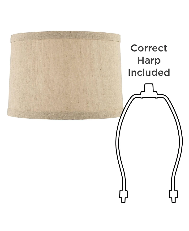 Springcrest Set of 2 Drum Lamp Shades Taupe Medium 15" Top x 16" Bottom x 11" High Spider with Replacement Harp and Finial Fitting