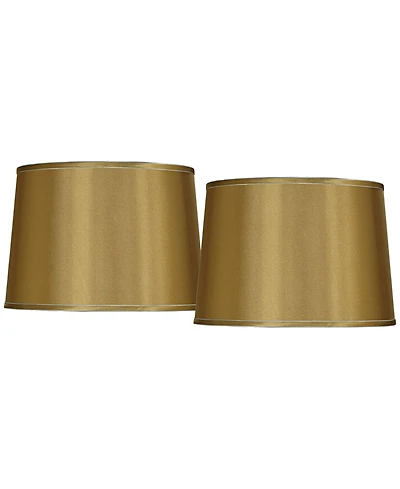 Springcrest Set of 2 Drum Lamp Shades Satin Medium 14" Top x 16" Bottom x 11" High Spider Replacement Harp and Finial Fitting