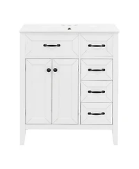 Busdays 30 Inch Freestanding Bathroom Vanity with Ceramic Sink Metal Handles Solid Wood Legs Soft Close Doors and Drawers