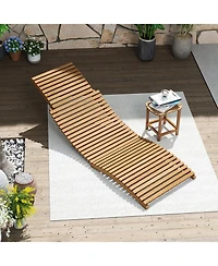 Gouun Teak Wood Folding Patio Chaise Lounge with Slatted Seat