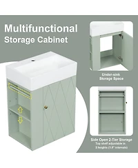 Sillysis 20 Inch Bathroom Vanity with Ceramic Sink, Side Storage Shelves and Towel Bar, Wall Mount Cabinet for Small Spaces
