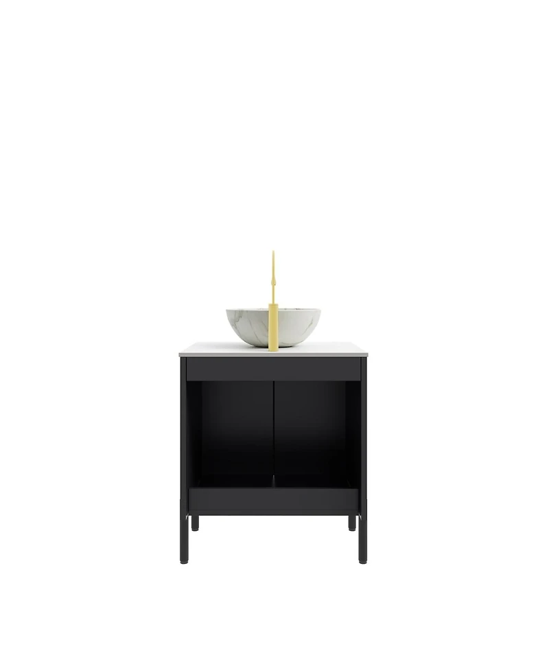 Sillysis 24 Inch Modern Bathroom Vanity with Ceramic Bowl Vessel Sink, Sintered Stone Top and Soft Close Storage Cabinet.