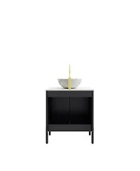 Sillysis 24 Inch Modern Bathroom Vanity with Ceramic Bowl Vessel Sink, Sintered Stone Top and Soft Close Storage Cabinet.