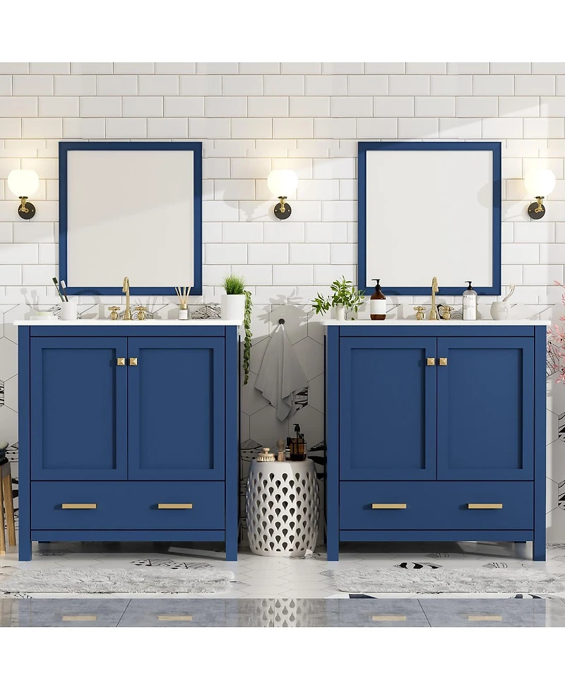 Sillysis 60 Inch Double Bathroom Vanity Set, Freestanding Solid Wood Cabinet with Ceramic Sinks and Soft Close Doors, Modern Storage.