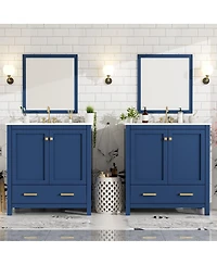 Sillysis 60 Inch Double Bathroom Vanity Set, Freestanding Solid Wood Cabinet with Ceramic Sinks and Soft Close Doors, Modern Storage.