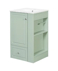 Sillysis 20 Inch Bathroom Vanity with Ceramic Sink, Soft Close Drawer and Side Shelves, Freestanding Storage Cabinet for Small Spaces.