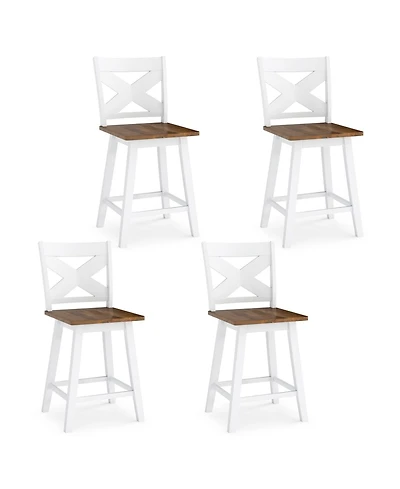 Gymax 24'' Swivel Barstools Set of 4 w/Backrest Large Seat Footrest for Kitchen Island