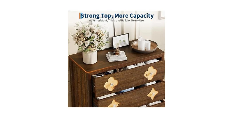 gaomon 5 Drawer Tall Dresser for Bedroom, Boho Chest of Drawers, Wooden Chest with Clothes Storage Cabinet