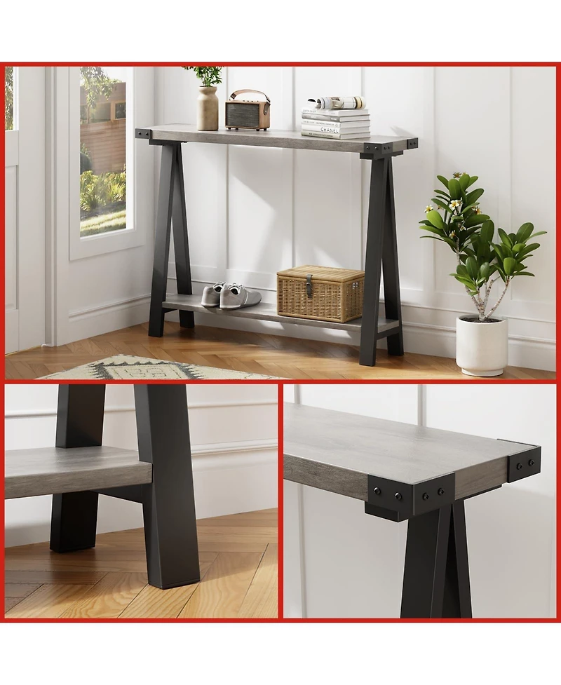 gaomon 43.3" Farmhouse Console Table with 2-Tier Storage and Metal Frame, Entryway Table for Living Room, Hallway and Behind Couch