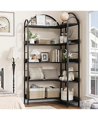 gaomon 68.5" Industrial L-Shaped Corner Bookshelf, 5-Tier Arched Metal Frame Corner Bookcase