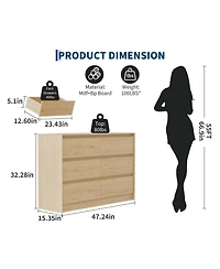 gaomon Farmhouse 6 Drawer Dresser, 47 Inch Wide Chest of Drawers, Handle-Less Design Oak Wooden Organizer Cabinet for Bedroom