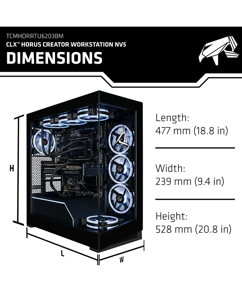 Clx Horus Creator Workstation-Liquid Cooled Amd Ryzen Threadripper 7960X 4.2GHz 24-Core, 32GB DDR5 Ecc, Rtx 5070 12GB, 1TB Ssd, 4TB Hdd, WiFi, W11H