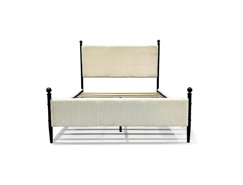 gaomon Full Upholstered Bed Frame with Vertical Stripe Headboard, Corduroy Fabric, Metal Legs, No Box Spring Needed