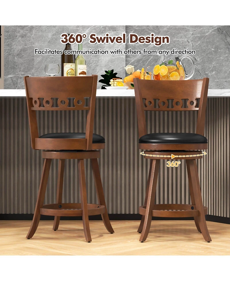 Gymax 2PCS 24.5'' Counter Height Bar Chairs Swivel Bar Stools w/ Rubber Wood Frame
