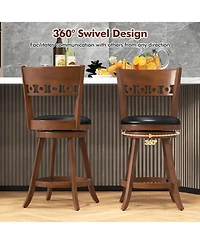 Gymax 2PCS 24.5'' Counter Height Bar Chairs Swivel Bar Stools w/ Rubber Wood Frame