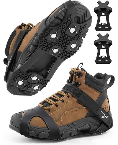 Sportneer Ice Cleats for Shoes and Boots with 28 Spikes Traction Slip On Stretch Footwear for Walking Shoveling on Ice and Snow Lightweight