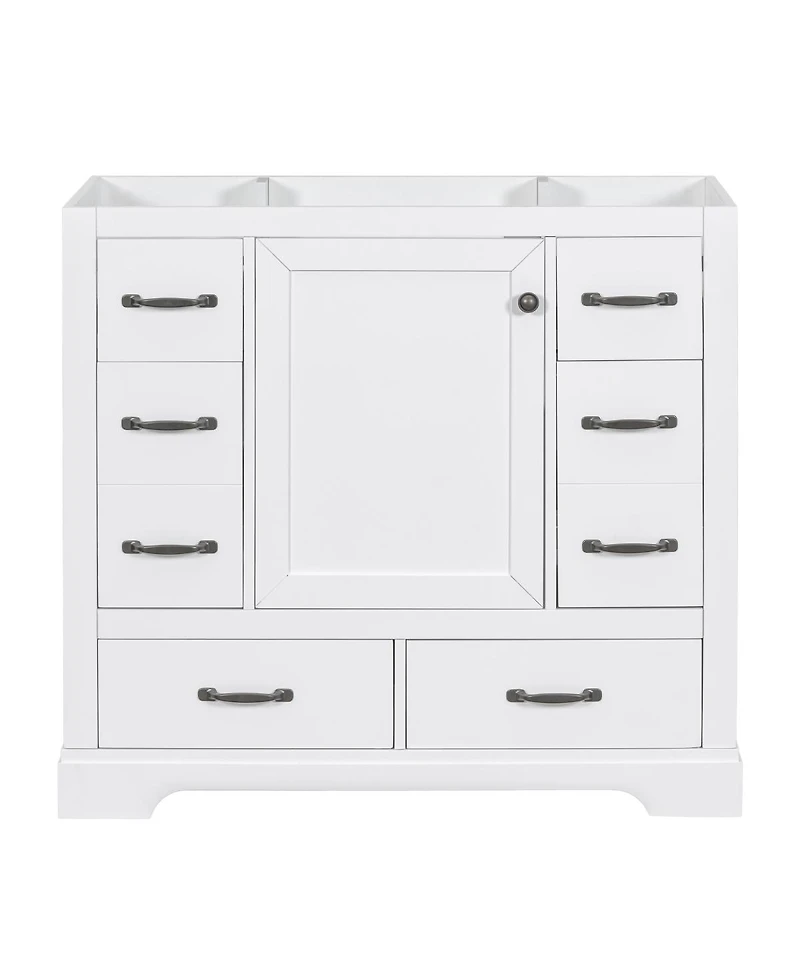 Sillysis 36 Inch Modern Bathroom Vanity Base without Sink, Solid Wood and Mdf Cabinet, 6 Drawers Adjustable Shelf, Freestanding Storage.