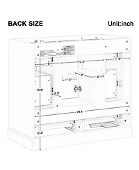 Sillysis 36 Inch Modern Bathroom Vanity Base without Sink, Solid Wood and Mdf Cabinet, 6 Drawers Adjustable Shelf, Freestanding Storage.
