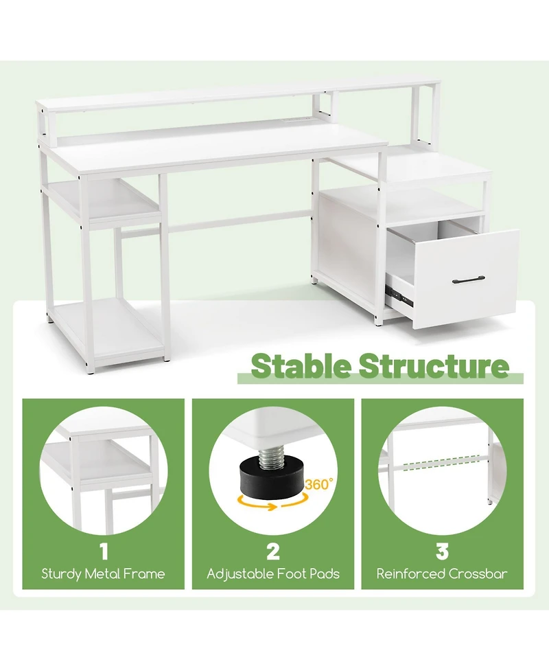 Gouun Computer Desk with Monitor Stand and File Drawer