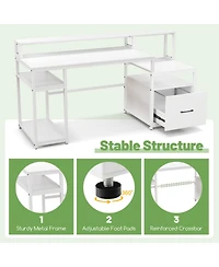 Gouun Computer Desk with Monitor Stand and File Drawer