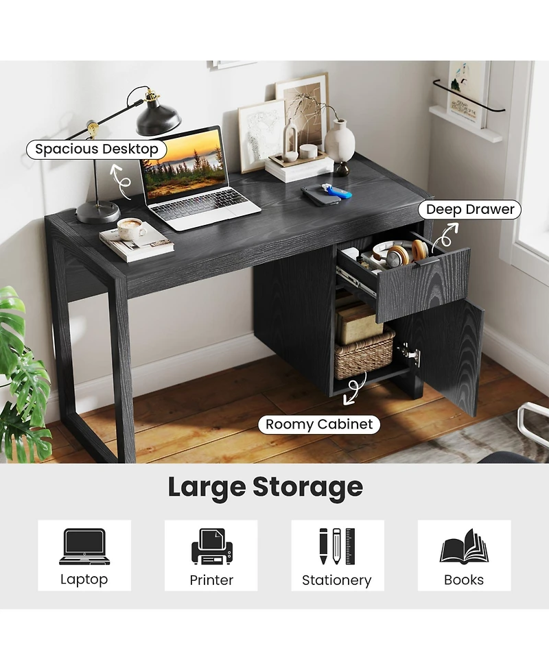 Gouun Computer Desk with Cabinet and Drawer