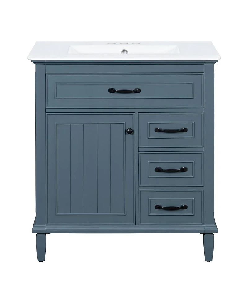 Sillysis 30 Inch Bathroom Vanity with Ceramic Sink, Solid Wood Freestanding Cabinet Flip Drawer and Soft-Close Door