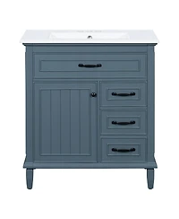 Sillysis 30 Inch Bathroom Vanity with Ceramic Sink, Solid Wood Freestanding Cabinet Flip Drawer and Soft-Close Door