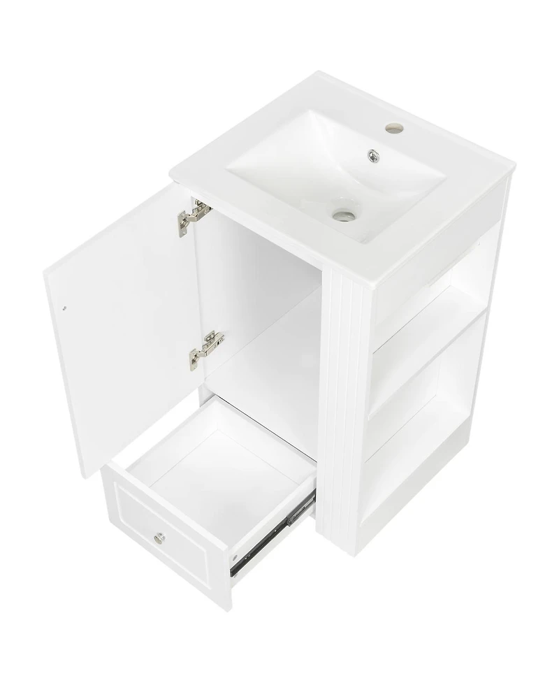 Sillysis 20 Inch Bathroom Vanity with Ceramic Sink, Soft Close Drawer and Side Shelves, Freestanding Storage Cabinet for Small Spaces.
