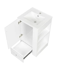 Sillysis 20 Inch Bathroom Vanity with Ceramic Sink, Soft Close Drawer and Side Shelves, Freestanding Storage Cabinet for Small Spaces.