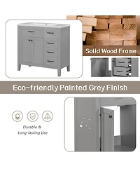 Sillysis 36 Inch Modern Bathroom Vanity Base without Top Sink, Solid Wood and Mdf Cabinet with Drawers, Freestanding Storage for Small Spaces.