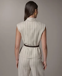 Donna Karan New York Women's Belted Pinstripe Vest