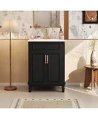 Sillysis 24 Inch Freestanding Bathroom Vanity with Ceramic Sink, Soft Close Storage, Solid Wood Cabinet for Small Spaces.