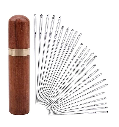 Gnuadz 25pcs Hand Sewing Big Eye Needles Solid Wood Case