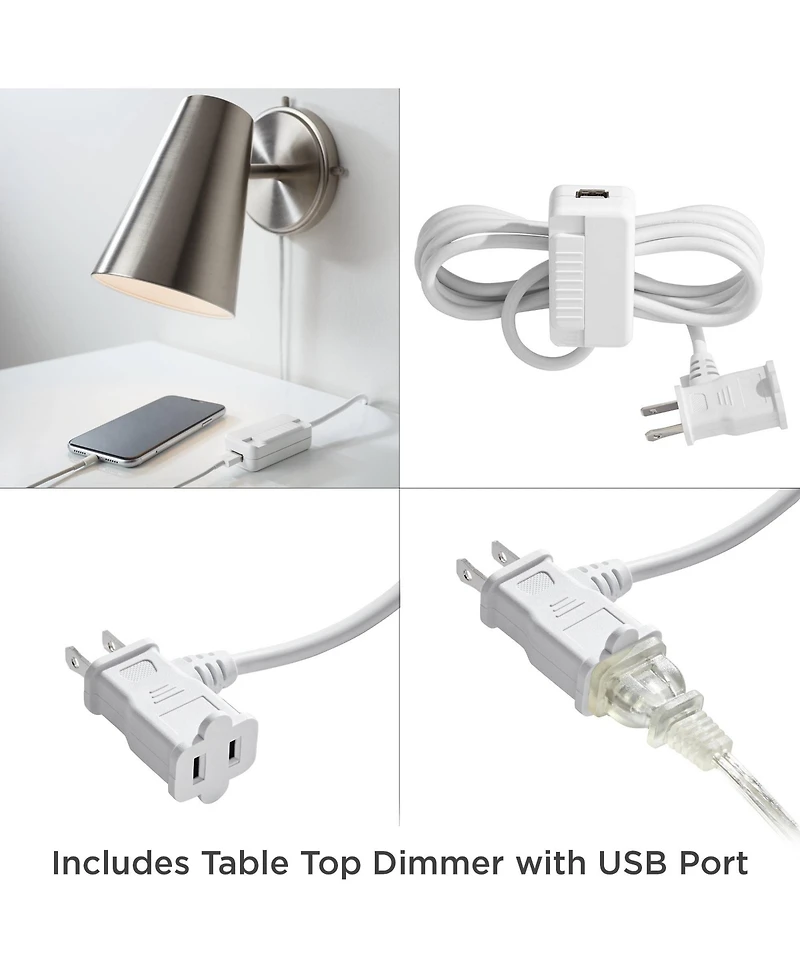 Possini Euro Design Modern Wall Lamp with Usb Port Brushed Nickel Plug-In 12" Light Fixture Rectangular Fabric Shade for Bedroom House