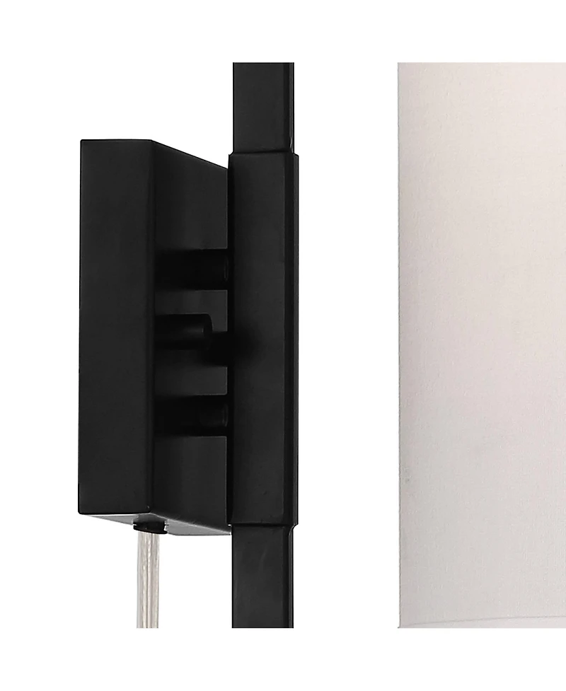 Possini Euro Design Modern Wall Lamps Set of 2 with Usb Port Black Plug-In 8" Light Fixture Fabric Shade for Bedroom Bedside House