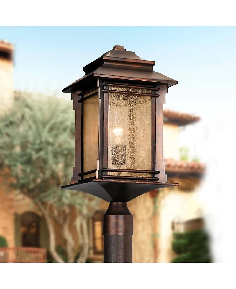 Franklin Iron Works Hickory Point Rustic Farmhouse Outdoor Post Lights Set of 2 Walnut Bronze 21 1/2" Frosted Cream Glass for Exterior Barn Deck House