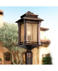 Franklin Iron Works Hickory Point Rustic Farmhouse Outdoor Post Lights Set of 2 Walnut Bronze 21 1/2" Frosted Cream Glass for Exterior Barn Deck House