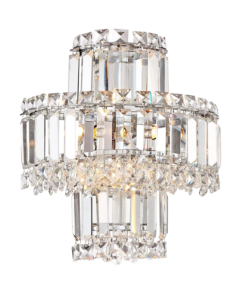 Vienna Full Spectrum Magnificence Modern Wall Light Sconces Set of 2 Chrome Hardwire 4-Light Led Fixture Clear Crystal for Bedroom and Bathroom