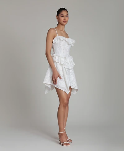 Avec Les Filles Women's Sweetheart Straps Ruffle Handkerchief Hem Mini Dress