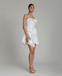Avec Les Filles Women's Sweetheart Straps Ruffle Handkerchief Hem Mini Dress