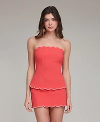 Avec Les Filles Women's Strapless Scalloped Hem Top