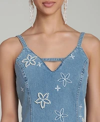 Avec Les Filles Women's Imitation Pearl Embroidered Detail Mini Dress